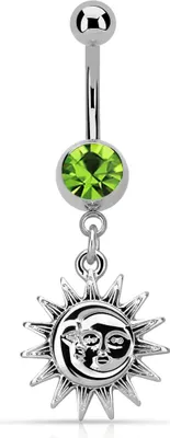 Produktbild von Bauchnabelpiercing Sonne Mond Opal Glitzer Zirkonia Kristall Autiga® silber-grün 10 mm