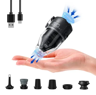 Zdjęcie produktu dla Przenośna elektryczna pompka powietrzna i oświetlenie, 5,0 kPa, 500 l/min, zasilanie USB-C, 6 końcówek