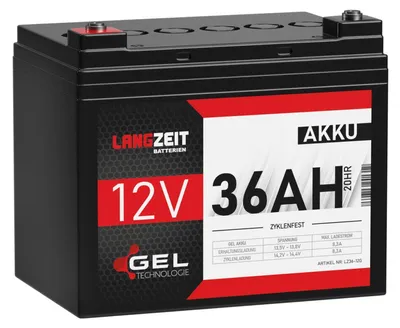 Produktbild von Gel Akku 12V 36Ah Langzeit Wartungsfrei 35% mehr Zyklen in jeder Lage einbaubar