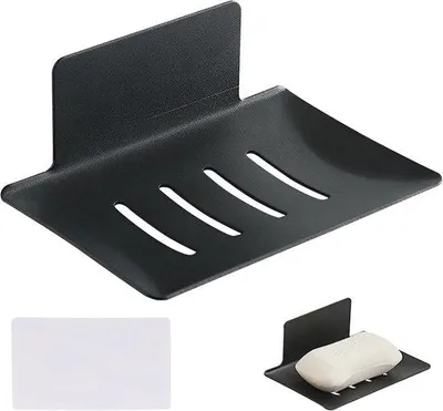 Image de Porte-savon noir sans perçage - Porte-savon robuste à fixation adhésive