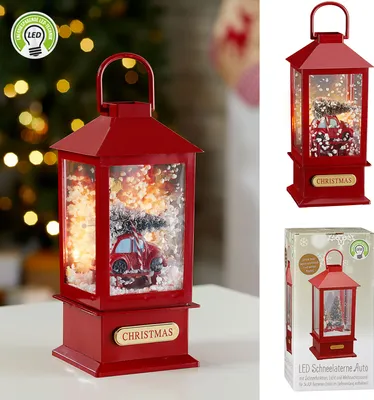Produktbild von LED Schneelaterne Auto 17x40cm 18 LEDs warmweiß Kunststoff Schneefunktion Weihnachtsmusik Weihnachtsbeleuchtung Lampe