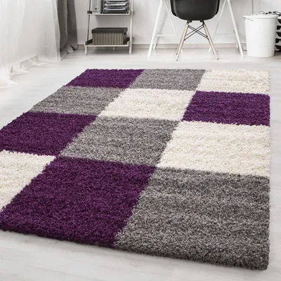 Zdjęcie produktu dla Carpetsale24 Dywan Shaggy z Wysokim W?osiem w Krat? Mi?kki Puszysty i Przytulny Dywan do Salonu, Rozmiar: 80x250 cm