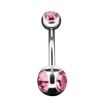 Produktbild von Taffstyle Bauchnabelpiercing Bauchnabelpiercing Banane Stecker Dreifach Multi Kristall, Rosa