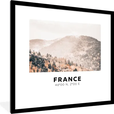Produktbild von MuchoWow® Gerahmtes Poster Frankreich - Bäume - Nebel 40x40 cm - Poster mit Schwarzem Bilderrahmen Wandposter Rahmen Foto Bilder - Poster - Plakat im Rahmen
