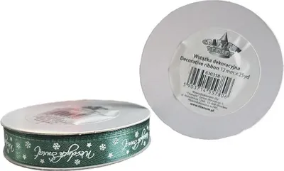 Image de Ruban de satin vert Joyeux Noël 12mm x 25yd Titanum