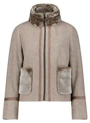 Produktbild von Gil Bret Damen Wolljacke, Fischgrat, Plüschkragen, Reißverschluss, aufgesetzte Taschen, 58 cm Gesamtlänge