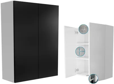 Zdjęcie produktu dla wisząca szafka łazienkowa 60 x 80 szafka do łazienki 60cm biała czarny mat