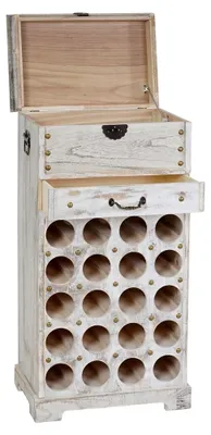 Produktbild von Weinregal mit Schublade und Truhe Flaschenregal für 20 Flaschen HxBxT 94x48x31cm Shabby-Look, Vintage Weiß Küche Esszimmer Keller Wohnzimmer Flur Büro Deko rustikal Weinschrank Weinständer