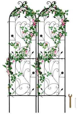 Produktbild von VEVOR Garten-Spalier für Kletterpflanzen, 60 x 15 Zoll, rostfreies Metall-Gartenblumen-Spalier, Outdoor-Kletter-Rosen-Spalier, Gurkenstütze, dekoratives hohes Clematis-Spalier für Höfe und Rasenflächen, 2 Stück - H60 x B15 Zoll