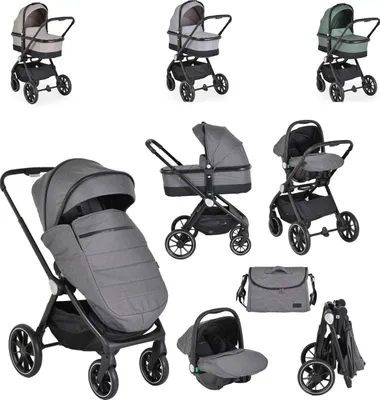 Obrázok produktu pre Cangaroo Kombikinderwagen 3 v 1 Christiano Detská vanička Detská autosedačka Sklopná taška sivá