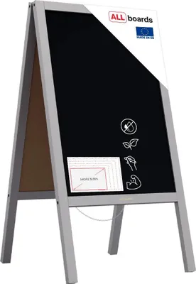 Immagine prodotto di Lavagna per gesso con cavalletto grigio pastello bifacciale 118x61 cm