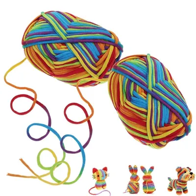 Immagine prodotto di Filato per uncinetto, motivo arcobaleno, cotone, 2 gomitoli, spesso, ideale per progetti fai-da-te, adatto ai principianti