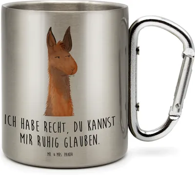Produktbild von Mr. & Mrs. Panda Thermobecher Lamakopf Genervt - Transparent - Geschenk, Lama, Freundin, Teebecher, thermotasse, Lamas, Isolierbecher, Chefin, Becher Aus Edelstahl, Büro