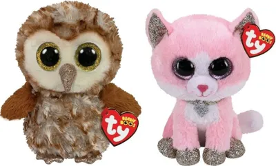 Produktbild von Ty - Stofftiere - Beanie Boo's - Percy Owl & Fiona Pink Cat