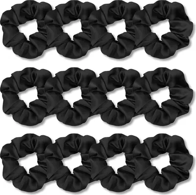 Image de Scrunchies satin noir 12 pcs doux élastique féministe
