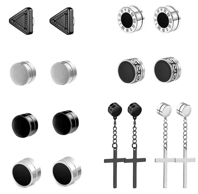 Produktbild von Ohrstecker aus Edelstahl, magnetisch, 8 Paar, Kreis/Dreieck/Kreuz, für den Alltag
