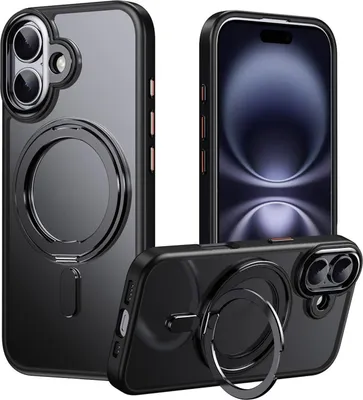 Produktbild von Für Apple iPhone 17 Frosted 360 Grad Ring MagSafe TPU + PC Schutz Hülle Schwarz