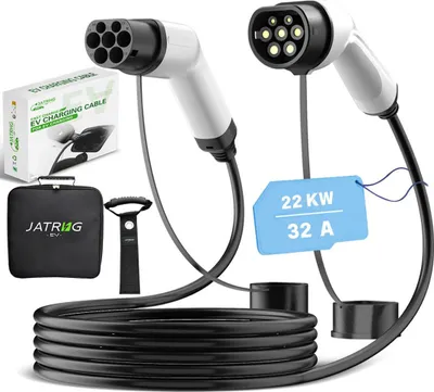 Immagine prodotto di JATRHG Cavo di ricarica per auto elettriche 22 kW / 32 ampere trifase, 12 metri, da tipo 2 a tipo 2, per veicoli elettrici e ibridi plug-in