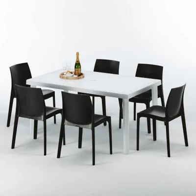 Produktbild von Weiß Rechteckig Tisch und 6 Stühle Farbiges Polypropylen-Außenmastenset Grand Soleil Rome Summerlife - Schwarz