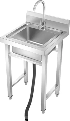 Produktbild von Edelstahl-Küchenspüle - Freistehend - Einzelbecken - Rechteckig - Mit Armatur - 50×50×93 cm - Silber