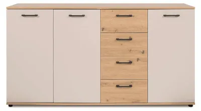 Immagine prodotto di Calicosy - Credenza 3 ante, 4 cassetti effetto rovere e cachemire L160 cm - LINO