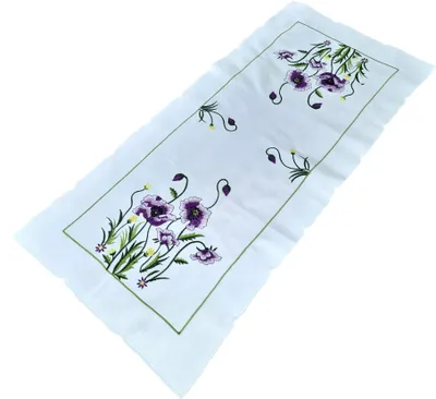 Immagine prodotto di Runner da tavola bianco, ricamato, 40/85, runner da tavola primaverile con fiori colorati viola
