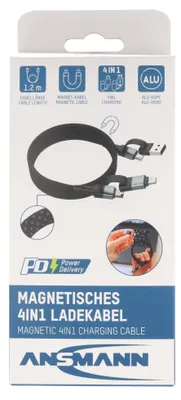 Productafbeelding van ANSMANN Magnetische 4-in-1 oplaadkabel – USB-A / USB-C naar USB-C of Lightning, 120 cm