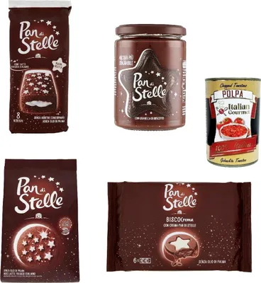 Produktbild von Mulino Bianco Pan di Stelle Testset 4 st. Frühstück Haselnuss Streichfähige Creme, Kekse, Kuchen, Biscocrema + Italian Gourmet polpa 400g
