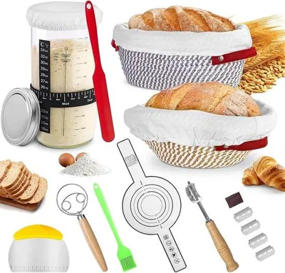 Zdjęcie produktu dla Zestaw do fermentacji chleba – Naturalny – 25 x 9 cm – Zestaw startowy z rattanu do domowego pieczenia chleba