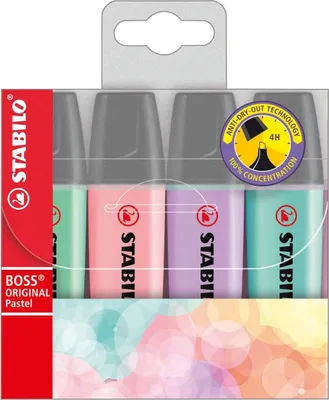 Immagine prodotto di Evidenziatore Boss Original Pastel Astuccio con 4 penne Confezione da 5