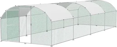 Produktbild von Hühnerstall 3×8 m Metall Freilaufgehege, Geflügelstall für Kleintiere, Verzinkter Stahlrahmen mit PE-Dach, Bogenaufsatz Außengehege