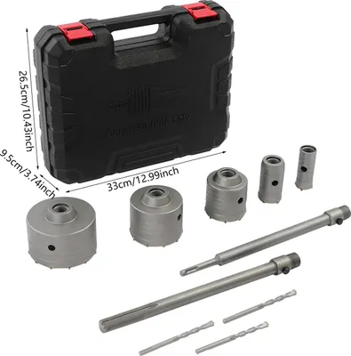 Produktbild von Kernbohrkronen-Set für Mauerwerk - 9-teilig - Ø 30–100 mm - Tiefbohren 33–35 cm - Gesamtlänge 37 cm - Für Ziegel & Zement - Dunkelgrau