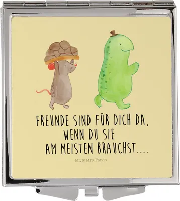Produktbild von Mr. & Mrs. Panda Schminkspiegel Schildkröte Maus - Gelb Pastell - Geschenk, Freunde, Taschenspiegel, Handspiegel, Klappbarer Spiegel, Kosmetikspiegel, Kleiner