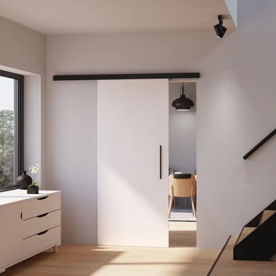 Produktbild von inova Holzschiebetür 880 x 2035 mm, Weiß, Komplettset mit schwarzem Beschlag, ohne Softclose