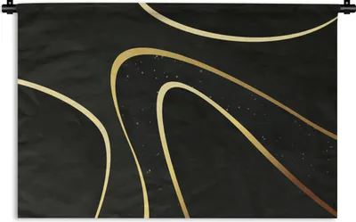 Produktbild von MuchoWow® Wandteppich Wandbehang Goldene Wellen auf schwarzem Hintergrund 90x60 cm Tapisserie Dekoration Wandtuch - Wandskulpturen - Bildteppich
