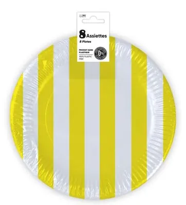 Einwegteller 23 cm, Pastellgelb, 8 Stück, Pappe