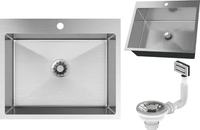 Produktbild von Granitan | Stahlspüle - Spülbecken 1-Kammer - 60x50 cm - Rechteckig - Silber - mit Siphon - Silvo