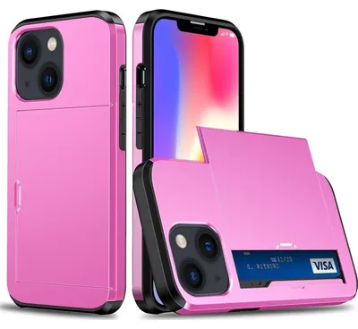 Produktbild von Mobigear Card Hülle für iPhone 15 – Hartschalen-Rückseite, stoßfest mit Kartenhalter – Pink