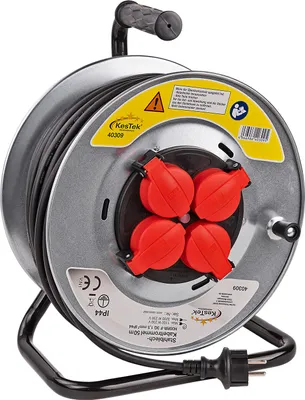 Stahlblech Kabeltrommel Kabelrolle Verlängerungskabel Stromkabel 50 Meter H05RR-F 3G1,5mm² IP44 Werkstatt Garage Produktion Lager Garten Kabel günstig online kaufen 402365 40309 4066986403095 Stabilo-Fachmarkt.de KesTek
