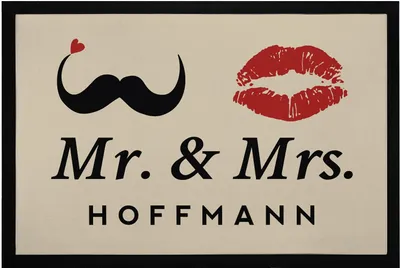 Produktbild von Fußmatte Mr & Mrs Nachname Familien-Name personalisierte Türmatte Geschenk Hochzeit rutschfest & waschbar SpecialMe® weiß 60x40cm