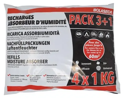 Image de Recharge Absorbeur D'humidité Sachet 4 X 1kg - Bolaseca