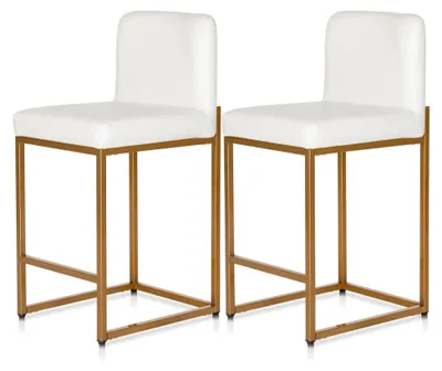 Produktbild von Schminkhocker, Schminktisch Hocker, 2 Barhocker Tresenhocker, Bürohocker, Küchenstühle mit Rückenlehne und Fußstütze, Robuster Metallrahmen, Moderne Bistrohocker Frühstückshocker, Weiß