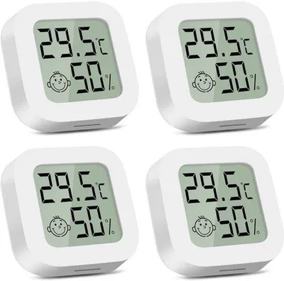 Produktbild von Thermometer, 4 Stck Hygrometer innen, Feuchtemessgerät, Raumthermometer für Babyzimmer, Büro, Wohnzimmer, Gewächshaus, Lagerhaus, Keller, Weinkeller (weiß)