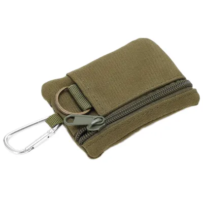 Produktbild von Outdoor EDC Mini Tasche – Grünes, multifunktionales Wallet für Karten, Münzen und Schlüssel mit Karabiner