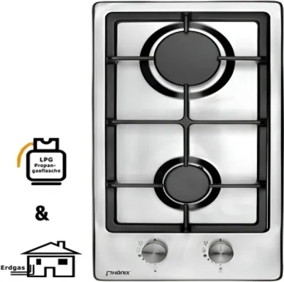 Produktbild von Plynová varná doska Phönix Domino, nerezový plynový sporák, 2 plamene, sebestačný plyn propán/edr, plyn H