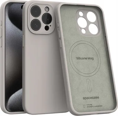 Zdjęcie produktu dla Silikonowe etui magnetyczne z MagSafe SPACECASE Silicone Mag do iPhone 15 Pro Max Beżowy