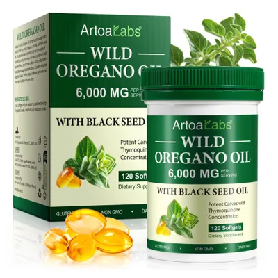Produktbild von Wildes Oregano Öl 6000mg Schwarzkümmelöl Carvacrol Thymochinon Hochdosiert 120 Softgels