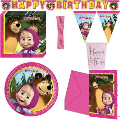 Produktbild von Mascha und der Bär Kindergeburtstag XXL Partyset Party Deko