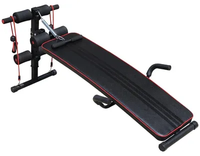 Produktbild von Sit-Up Bank Hantelbank multifunktional höhenverstellbar 4-stufige Beinfixierung 5 Neigungsstufen Trainingsbänder Latzug Ganzkörpertraining 137,5 x 55,5 x 50-68 cm