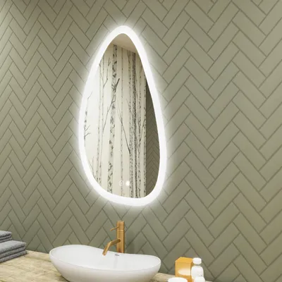 Zdjęcie produktu dla Lustro łazienkowe 64x104cm - nieregularne z oświetleniem LED - LED Dual i czujnikiem dotykowym oraz matą grzewczą